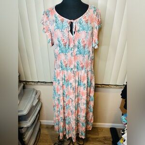 Stitch Chenault Coral Coastal Cap Sleeve Lined Drop Waist Dress Size Large